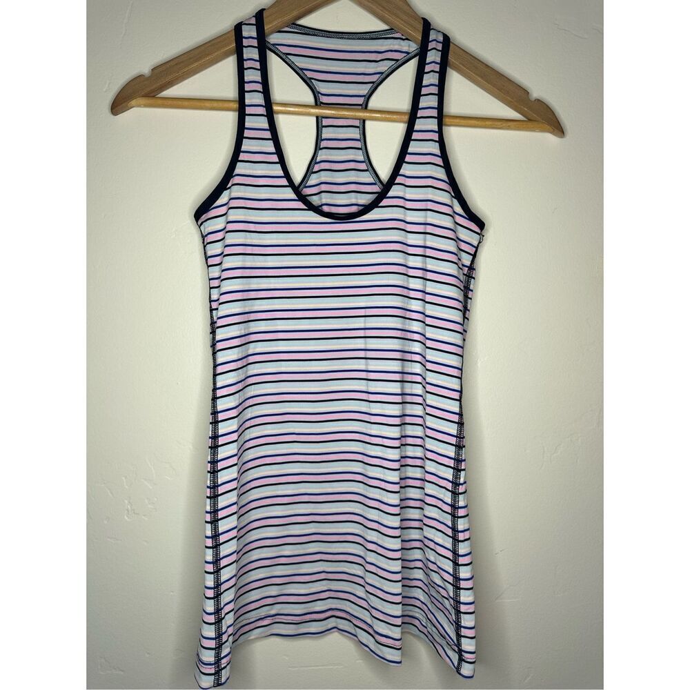🌸 Lululemon Pink Yellow Blue and Black Stripe Tank Size 4